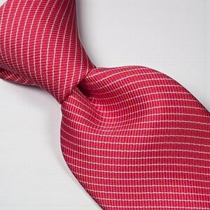 BAR III Men's Slim Necktie, Silk & Polyester, Red, Striped Pattern, MSRP $55